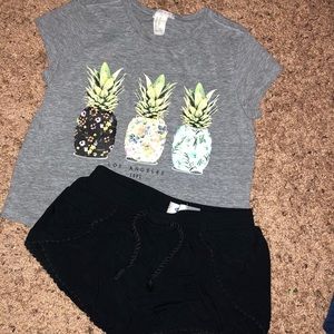Girls 5/6 Pineapple shirt and Black shorts outfit